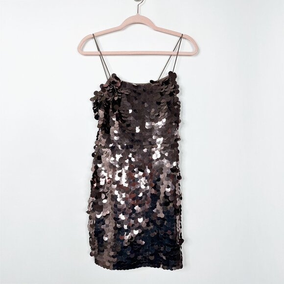 NWT Mac Duggal All Over Sequin Cocktail Slip Dress Chocolate 2 #A0305 - Picture 2 of 6